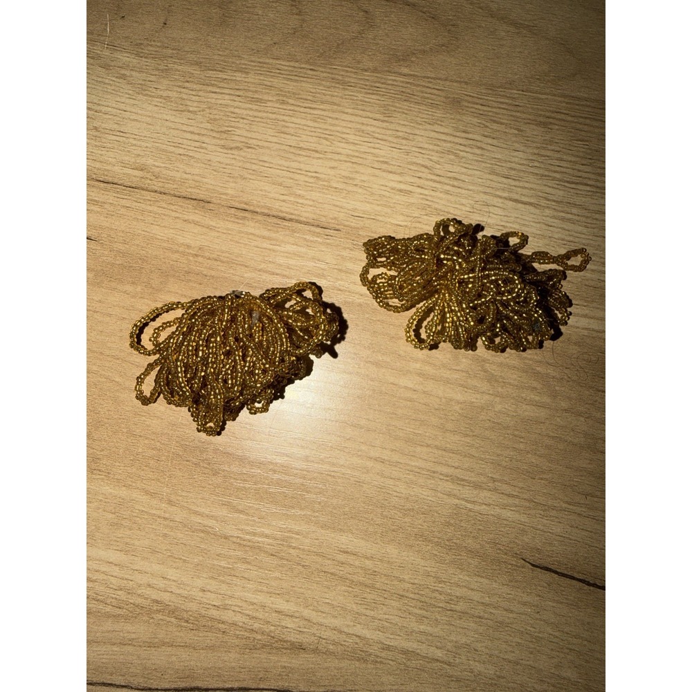 vintage gold seed bead cluster clip-on earrings